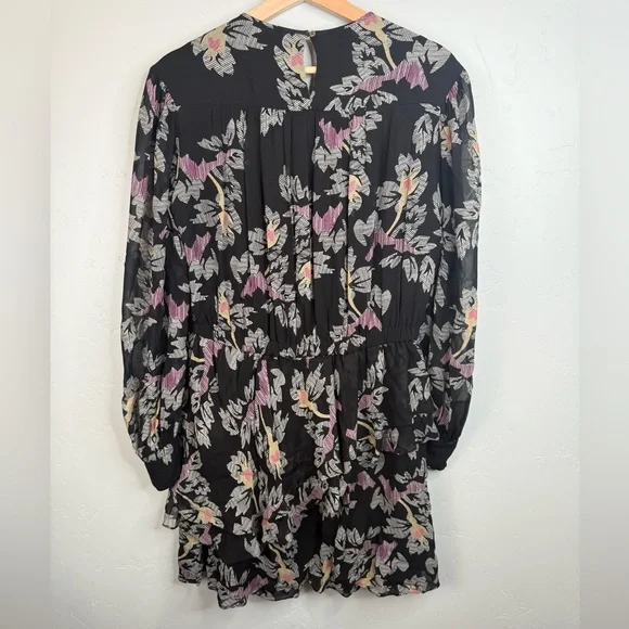 ISABEL MARANT ÉTOILE Java Printed Ruffled Mini Dress Black Floral Size 2 US - Picture 5 of 12